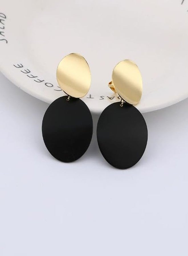 ZENCHEER Round Curved Clip On Earrings Women, Lightweight Statement Gold Black Discs Dangle Drop Earrings for Non Pierced Ears Jewelry Gift (Gold & Black) - Image 5
